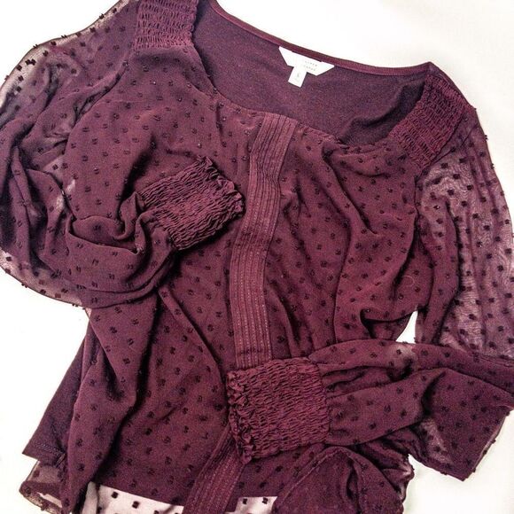 Burgundy Swiss Dot Layered Blouse by Lauren Conrad Size S - Picture 2 of 10